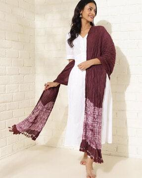 women tie & dye dupatta with tassels