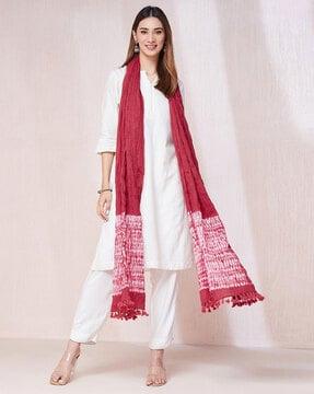 women tie & dye dupatta with tassels