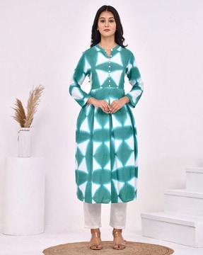 women tie & dye flared kurta with pants