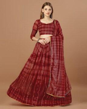 women tie & dye flared lehenga & choli with dupatta