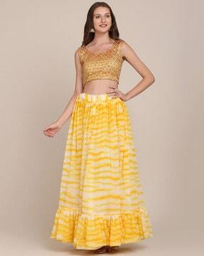 women tie & dye flared lehenga choli set with dupatta