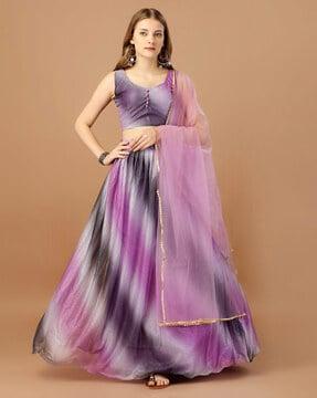 women tie & dye flared lehenga choli set with dupatta