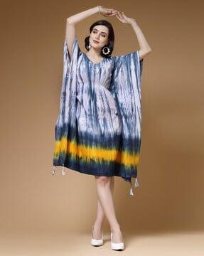 women tie & dye kaftan dress with tassels