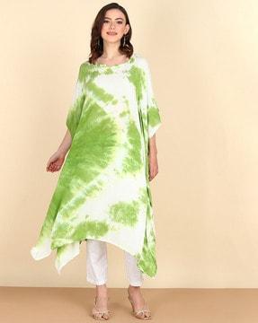 women tie & dye kaftan-styled flared kurta