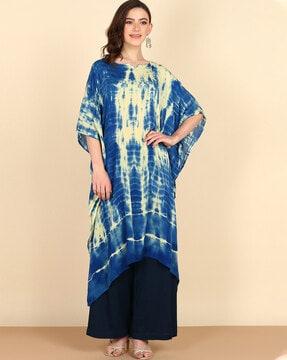 women tie & dye kaftan-styled flared kurta