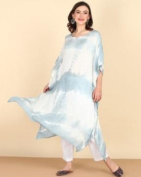 women tie & dye kaftan-styled flared kurta