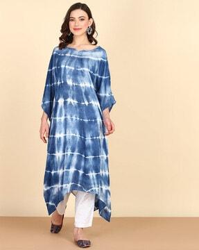 women tie & dye kaftan-styled flared kurta