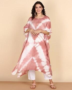 women tie & dye no darts kaftan kurta