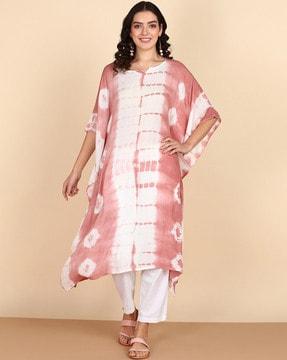 women tie & dye no darts kaftan kurta