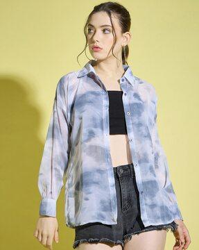 women tie & dye oversized fit shirt with spread collar