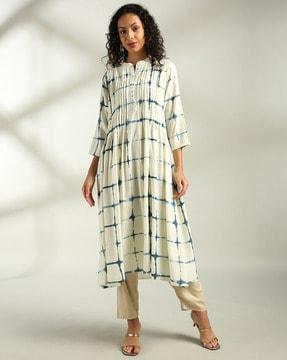 women tie & dye pleated flared kurta