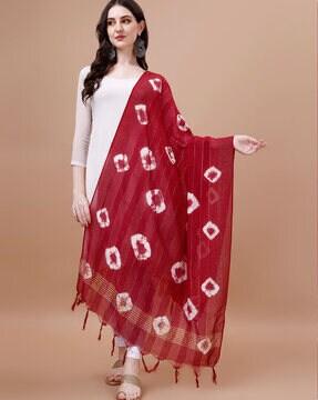 women tie & dye print dupatta with tassels