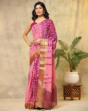 women tie & dye print pre-stitched saree