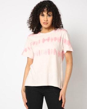 women tie & dye print regular fit crew-neck t-shirt