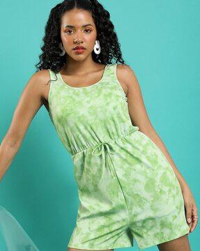 women tie & dye print regular fit playsuits