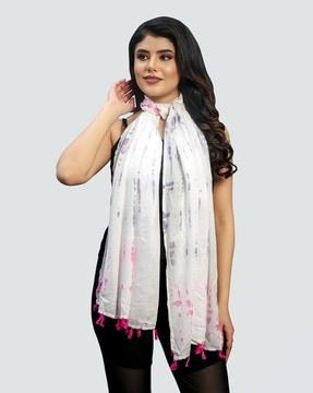 women tie & dye print scarf with tassels