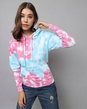 women tie & dye regular fit hoodie with kangaroo pocket