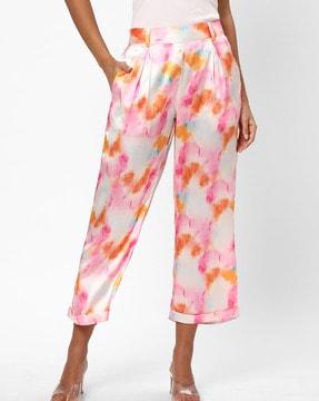 women tie & dye relaxed fit flat-front pants