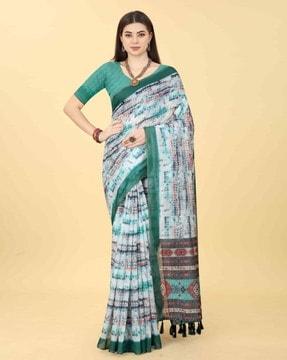 women tie & dye saree with tassels