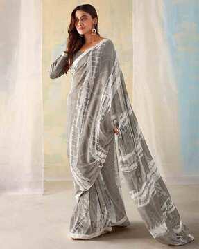 women tie & dye saree with tassels