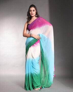 women tie & dye saree with tassels