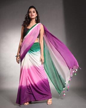 women tie & dye saree with tassels