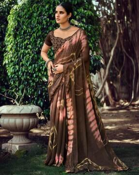 women tie & dye saree with tassels