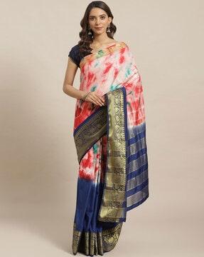 women tie & dye saree with woven border