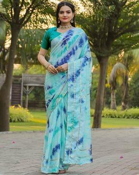 women tie & dye satin saree