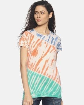 women tie & dye slim fit crew-neck t-shirt