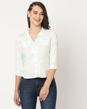 women tie & dye slim fit shirt with flap pockets