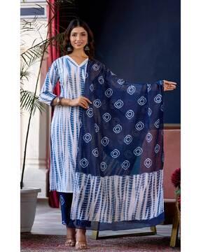 women tie & dye straight kurta set