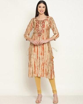 women tie & dye straight kurta with insert pocket