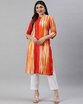 women tie & dye straight kurta