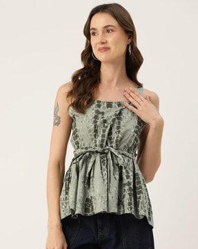 women tie & dye tailored fit peplum top