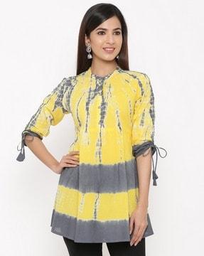 women tie & dye tunic with mandarin collar