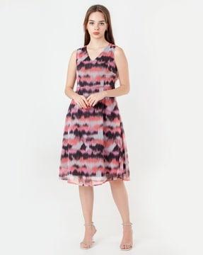 women tie & dye v-neck a-line dress