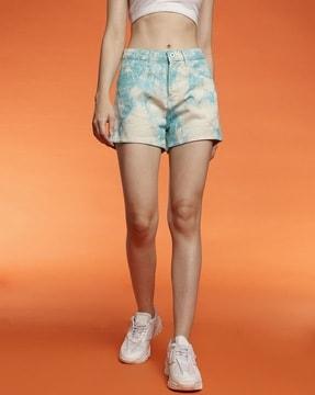 women tie & dyed denim shorts with insert pockets