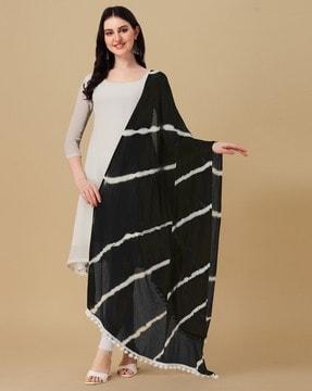 women tie & dyed dupatta with tassels