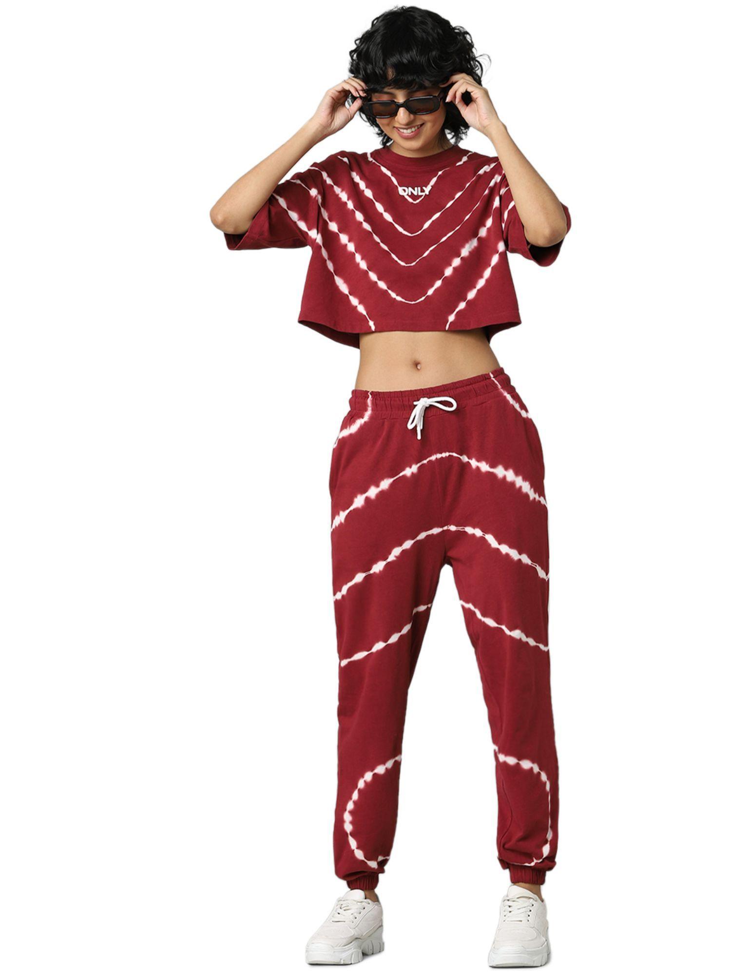 women tie-dye maroon joggers