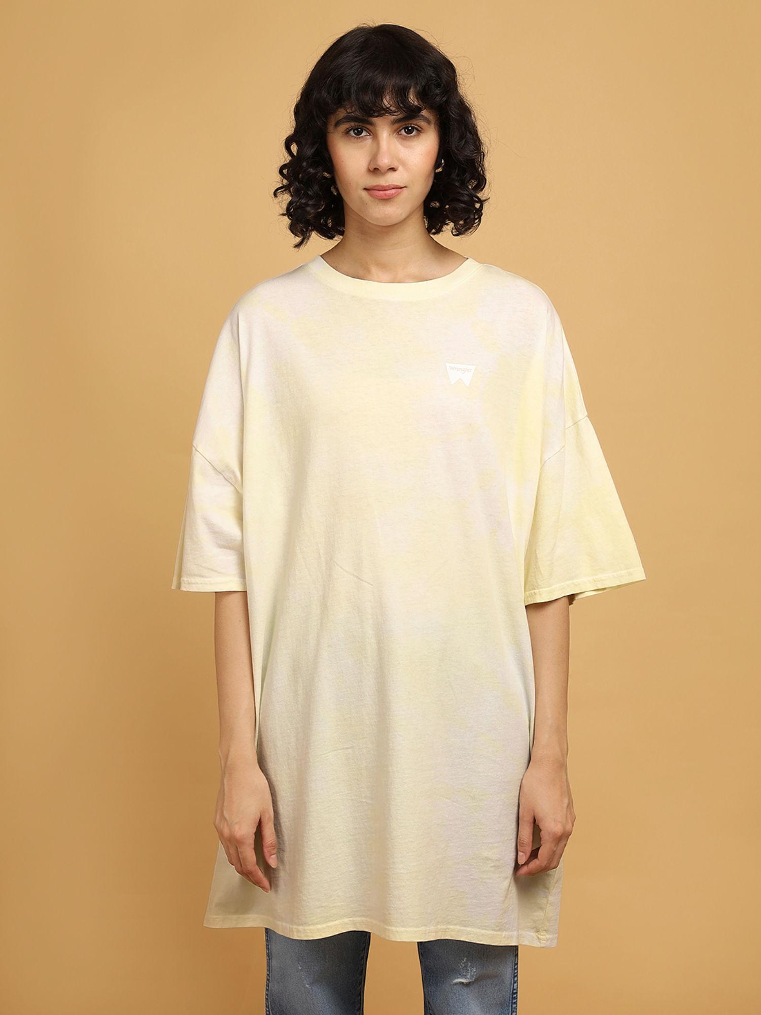 women tie dye yellow crew neck loose fit dress