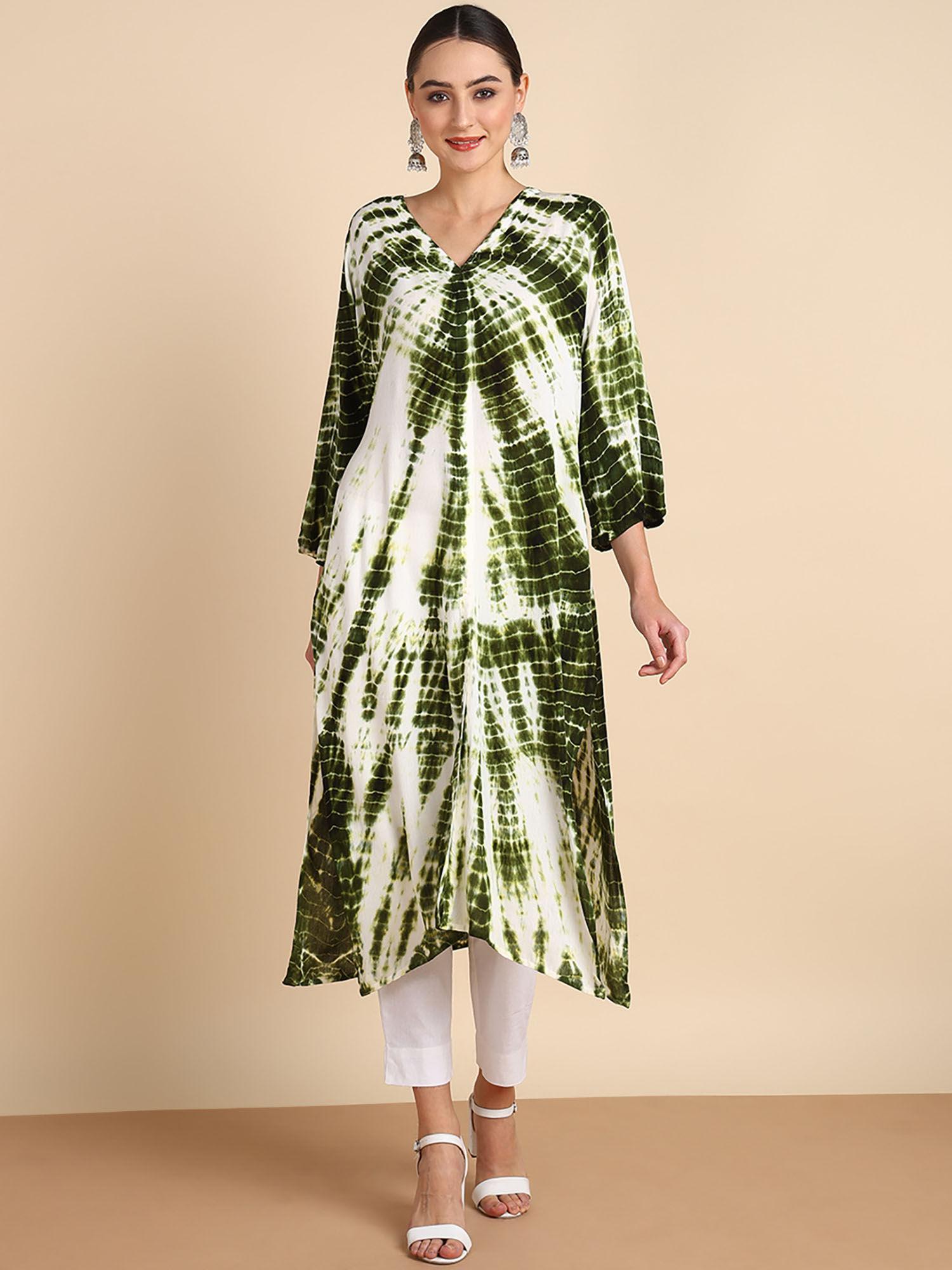 women tie dyed rayon green straight kurta