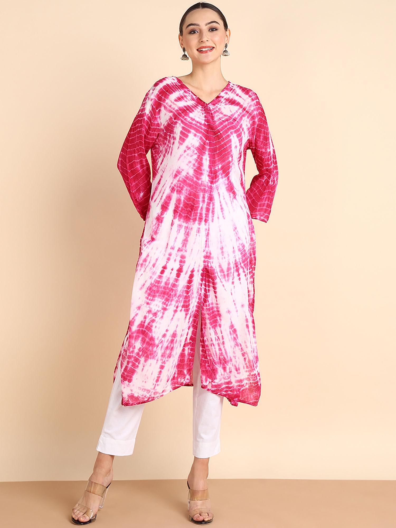 women tie dyed rayon pink straight kurta