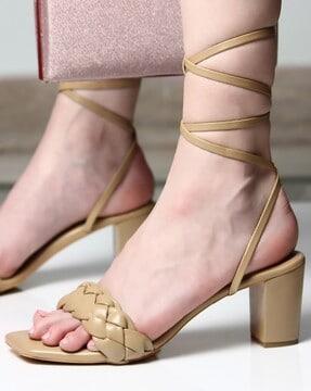 women tie-up block heeled sandals