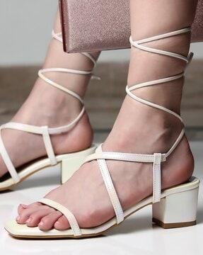 women tie-up block-heeled sandals