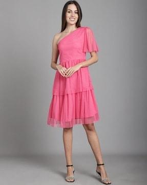 women tiered dress with bell sleeves