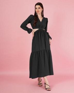 women tiered dress with cut-out detail