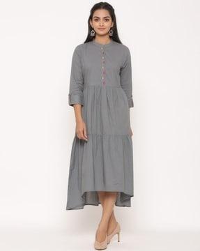 women tiered dress with embroidery