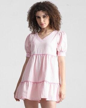 women tiered dress with patch pocket