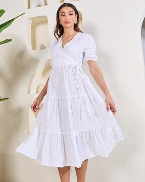 women tiered wrap dress